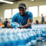 a man organizing water at a distribution center